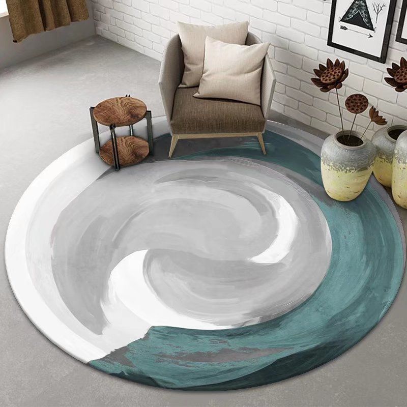 Round Ink Painting Carpet Modern Polyester Rug Stain Resistant Indoor Rug for Living Room