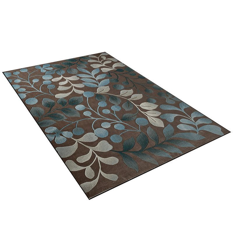 Simplicity Leaves Pattern Rug Contemporary Natural Indoor Carpet Polyester Non-Slip Backing Rug for Home Decor