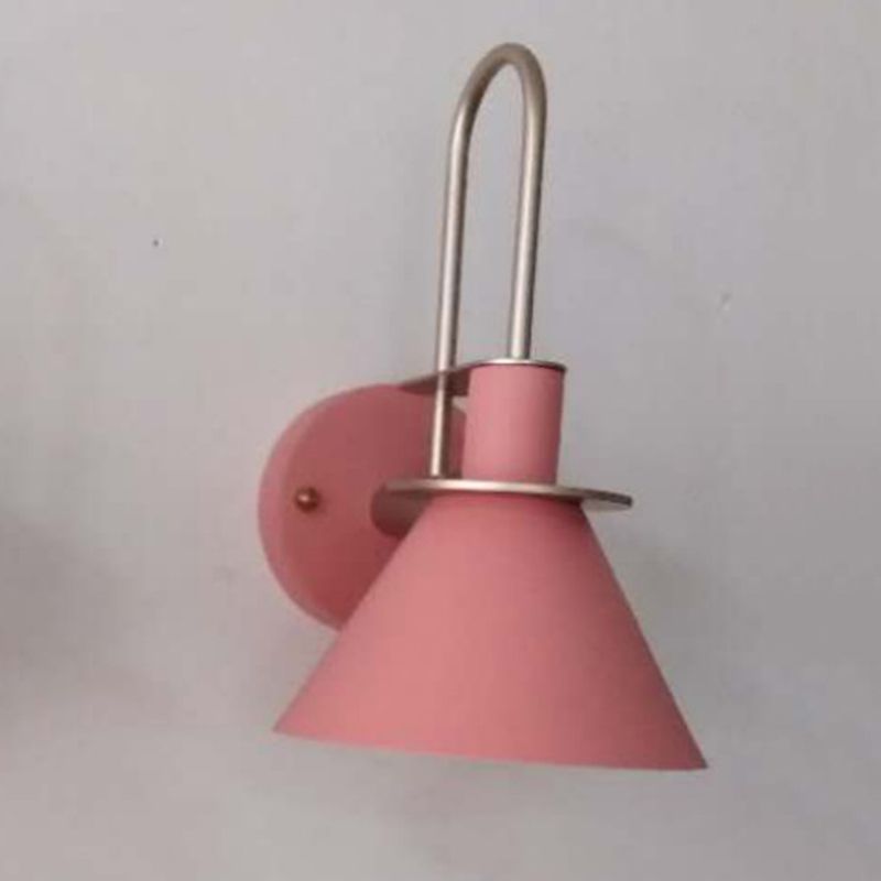 5-Color Optional Conical Metal Shade Wall Lamp Nordic Style Macaroon Single Bulb Bedroom Lighting Fixture