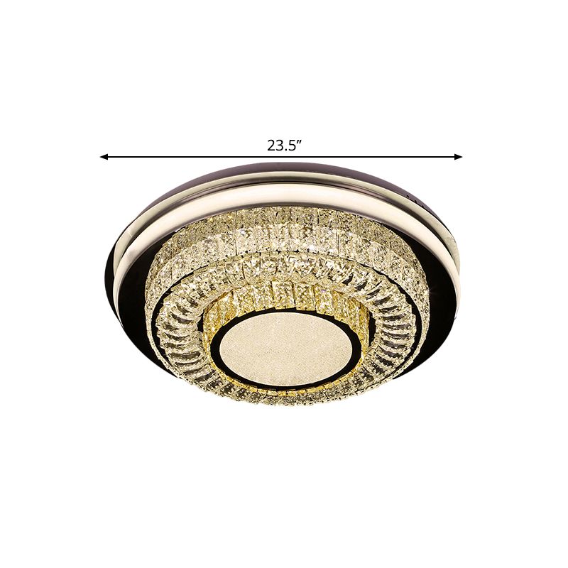 Crystal Block LED Round Flushmount Contemporary Close to Ceiling Lighting Fixture in Chrome