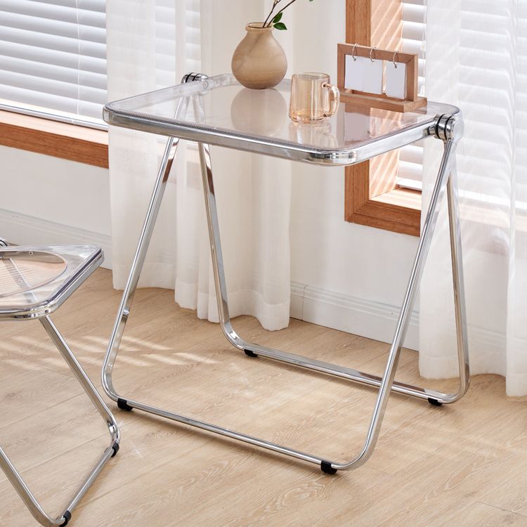 Acrylic Foldable Dining Table for 2 Person with Silver Steel Base