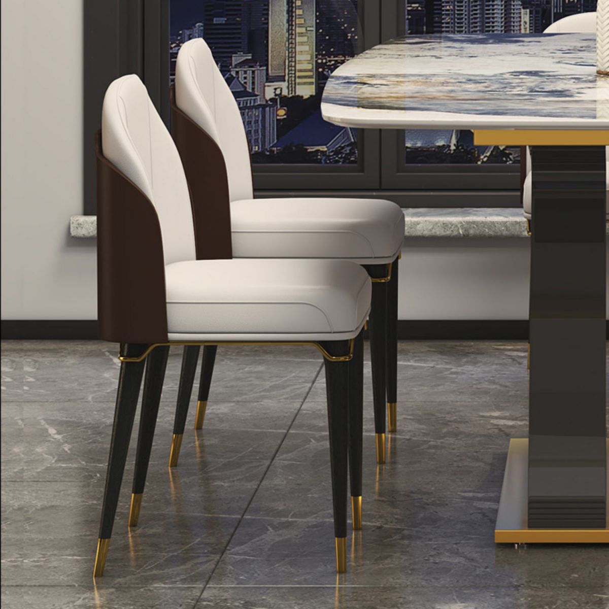 Dining Set of Modern Sintered Stone Table with Gold Metal Base Rectangle Dining Set for Restaurant