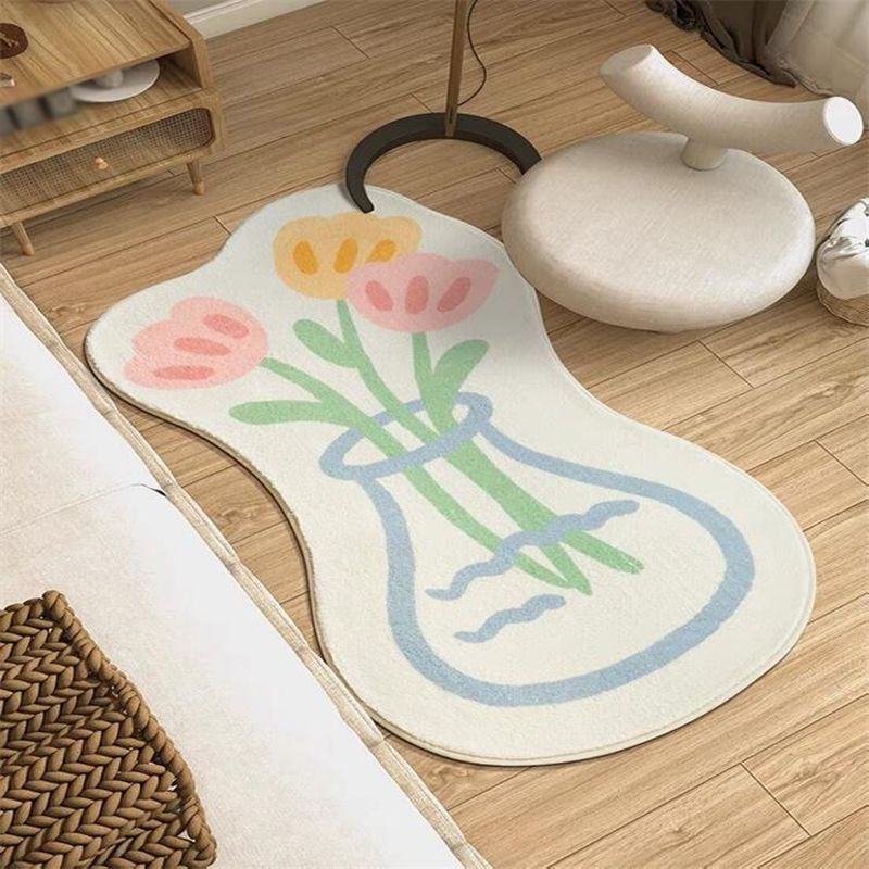Green Modern Rug Polyester Plant Indoor Rug Non-Slip Backing Rug for Home Decor