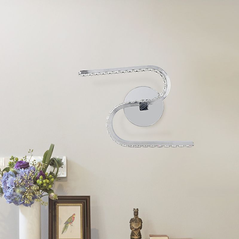 Minimalist S-Shape Sconce Lighting Metallic LED Bedside Wall Mount in Chrome with Acrylic Shade, Warm/White Light