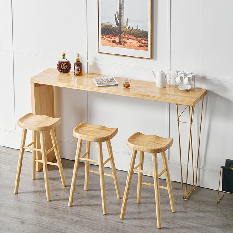 Natural Finish 1/4 Pcs Bar Set with Wooden Stools for Dining Room