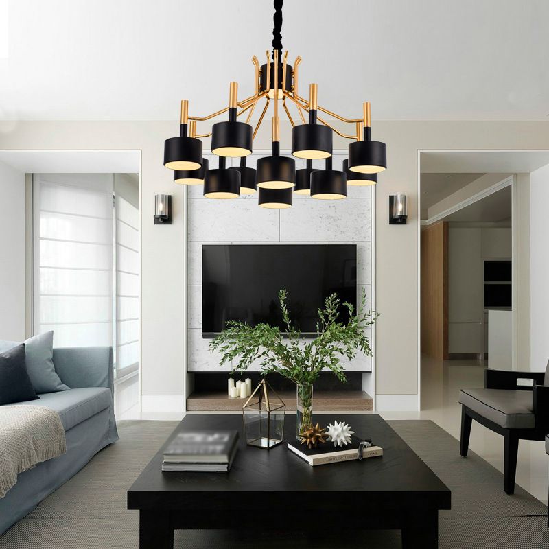 Drum Shade Chandelier Light Post-modern Metal Living Room Suspended Lighting