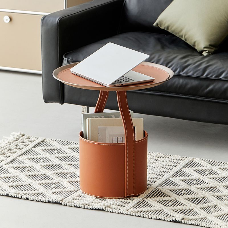 19.68" Wide Metal Side Table Round Tray Top Sofa Side Accent Table