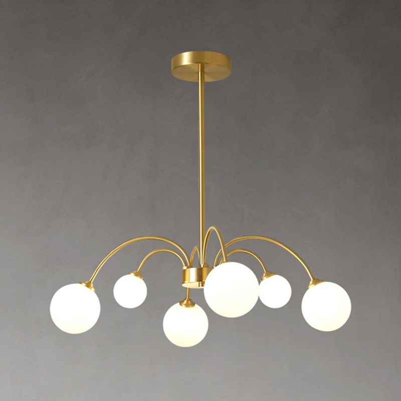 Gold Multi Head Chandelier Light Fixtures Simple Glass Hanging Chandelier for Living Room