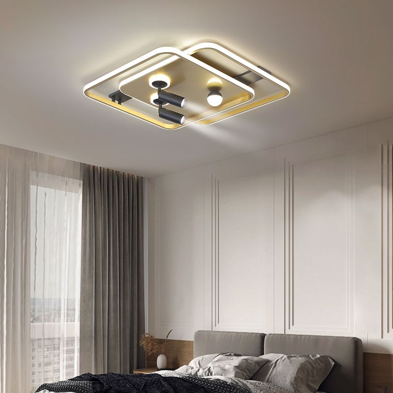 Metal Ceiling Mounted Light Modern Bedroom LED Flush Mount avec 2 Spotlights