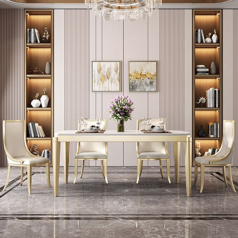 Traditional Luxury Dining Table Rectangle Sintered Stone 4 Legs Table with Wooden Base