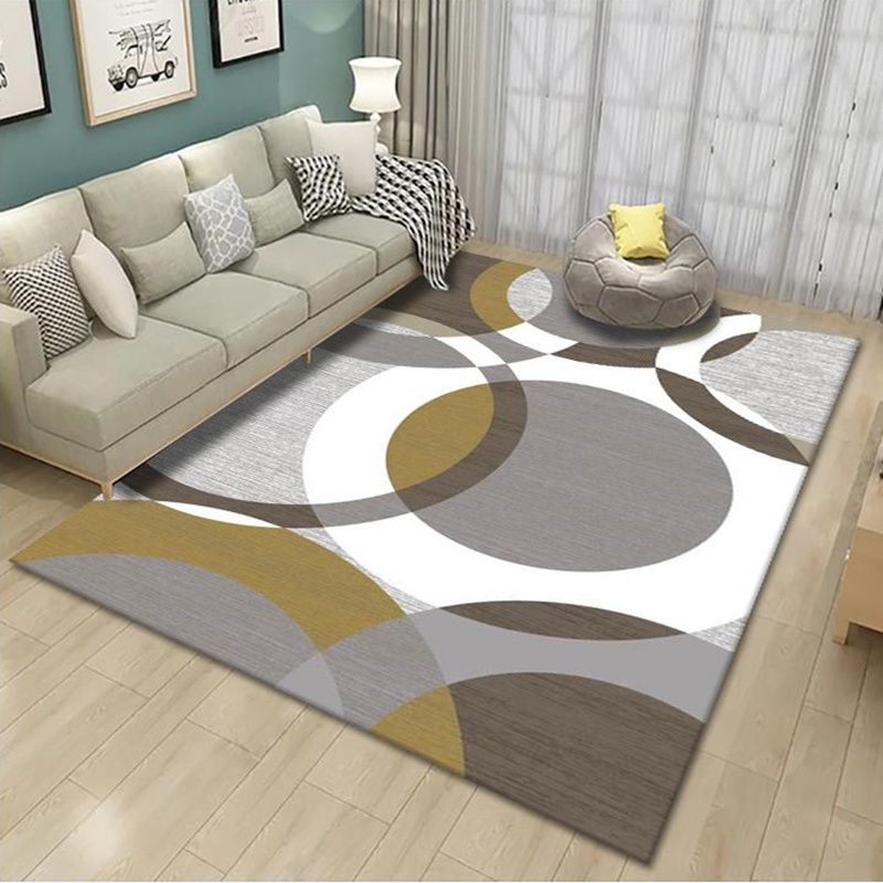Grey Drawing Room Rug Polyester Geometric Pattern Area Rug Stain Resistant Area Rug