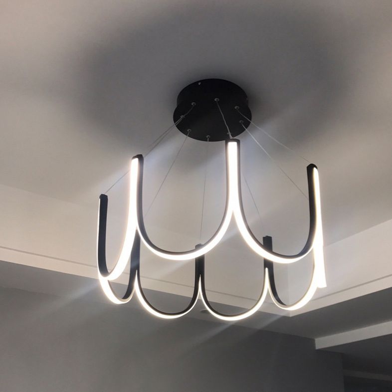 Contemporary Symmetrical Curves Chandelier Lights Aluminum Pendant Ceiling Lights for Living Room
