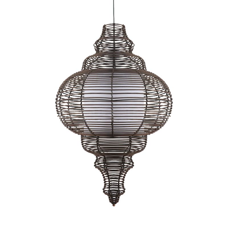 Chinese 1 Bulb Ceiling Lamp Coffee Gourd Hanging Light Fixture with Rattan Shade