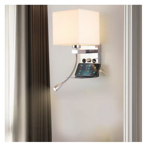 Square Fabric Shade Simplicity Wall Sconce Adjustable LED Spotlight Design Bedside Reading Lamp in Sliver