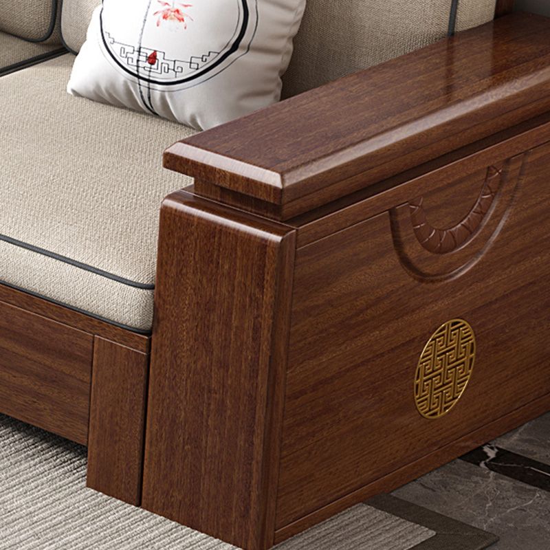 Contemporary Solid Wood Frame Sofa in Brown Cotton Blend Sofa