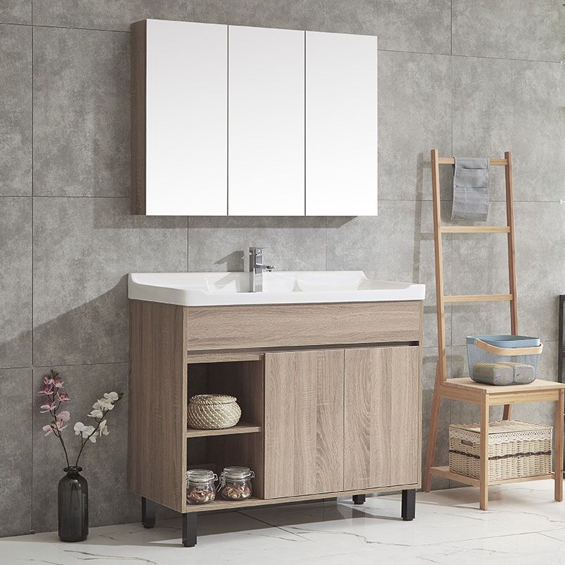 Wood Bathroom Vanity Rectangle Single Sink Mirror Freestanding Vanity Set with 2 Doors