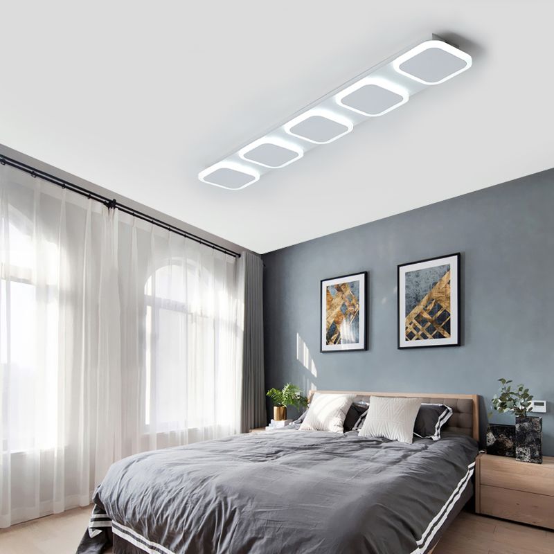 Modern Rectangle Flush Lighting Acrylic 4/5 Lights Bedroom Led Flush Ceiling Lamp Fixture in White, White/Warm Light