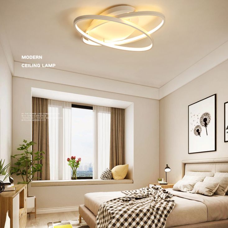 2-Lights Circle Semi Flush Mount Light Metal Modern Style Semi Flush Mounted Ceiling Led Lights