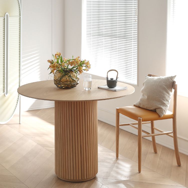 Mesa de comedor de madera sólida redonda colección de comedor estilo simplicidad con pedestal casual