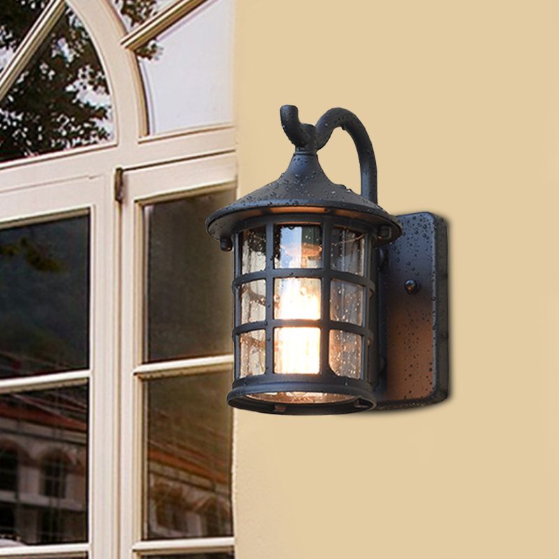 Geplaatste glazen lantaarn wandlamp platteland een lichte buitenmuurlicht in brons/zwart
