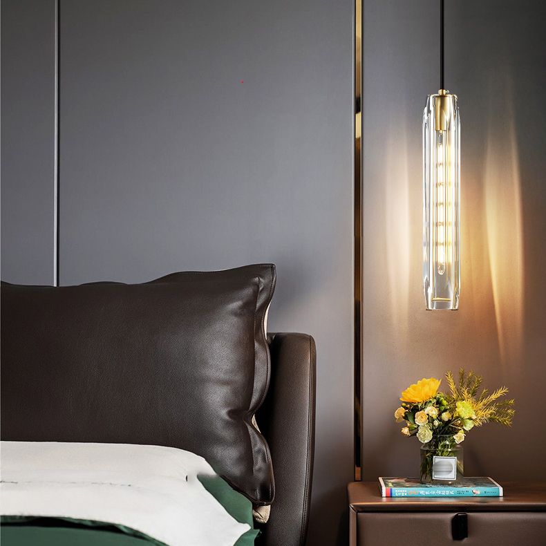Crystal cilindrisch hanger licht in moderne luxe stijl koperen hangende lamp voor slaapkamer