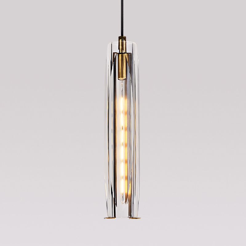 Modern Artistic Indoor Pendant Light Copper Cylindrical Hanging Lamp with Crystal Shade