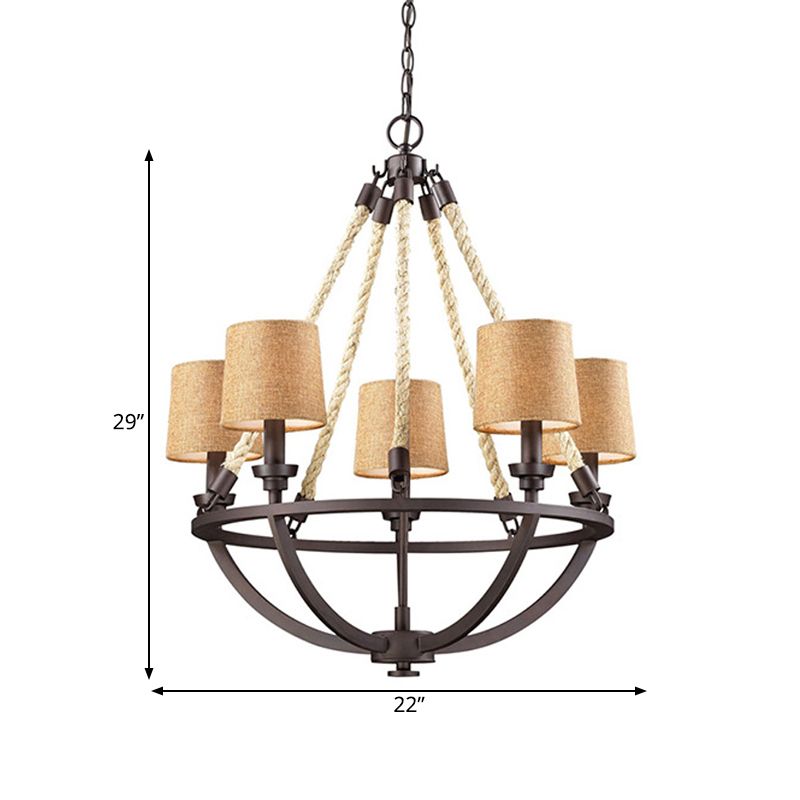 5/6 Lights Ceiling Light Traditional Tapered Fabric Hanging Chandelier in Beige for Dining Room