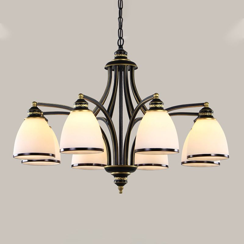 American Metal Chandelier Branch Black Pendant Lamps with White Glass for Living Room