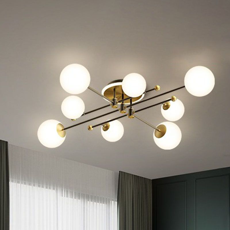 Molecular Semi Flush Mount Lamp Postmodern White Glass Ceiling Mount Chandelier in Gold