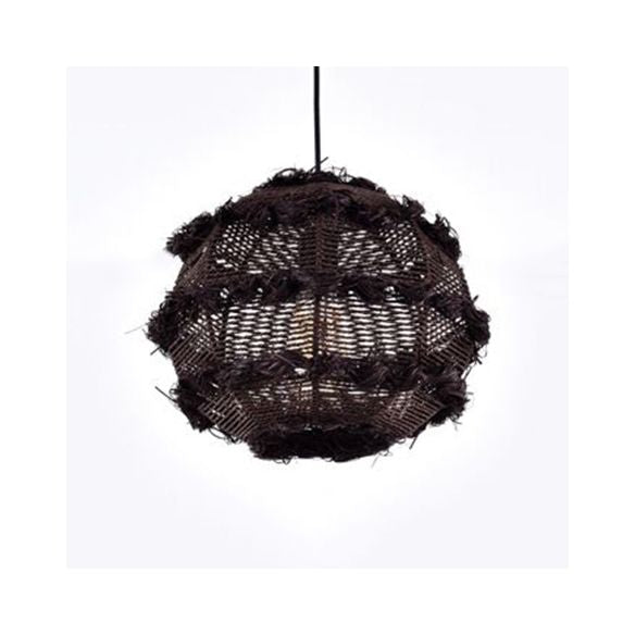 Globe de rotin suspendu Light sur table rustique 1 tête pendentif luminaire en beige / noir