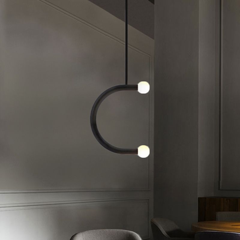 C Shape Hanging Pendant Light Simple Style Metal Black LED Pendant Light for Dining Room