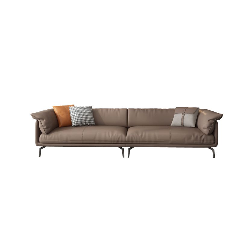 Stationary Stain Resistant Genuine Leather Living Room Pillow Top Arm Sofa
