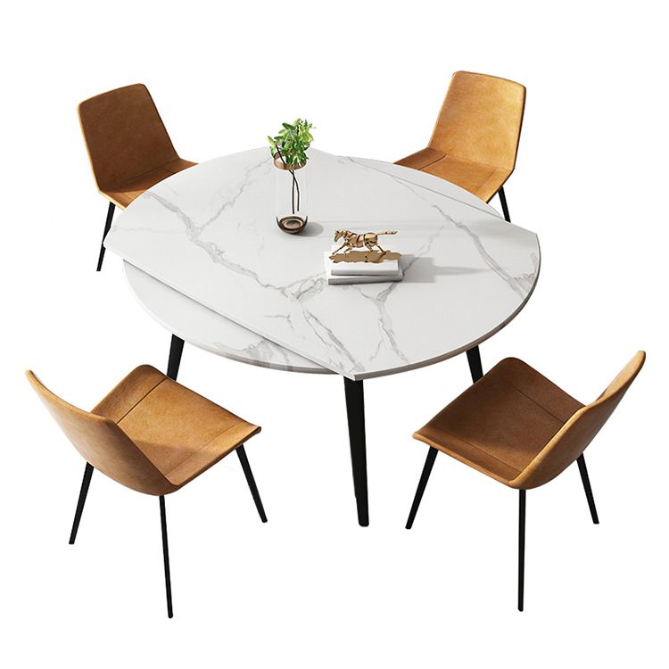 Modern Style Sintered Stone Dining Table White Round Table with Metal Base for Home