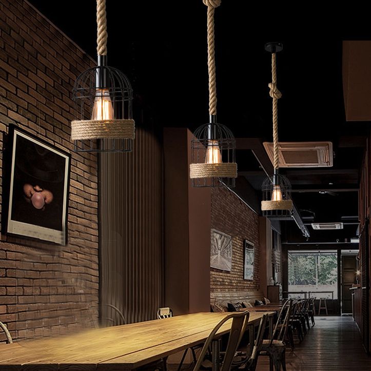 Cage Shape Pendant Lighting Modern Style Metal 1/3/5 Lights Hanging Lamp in Brown