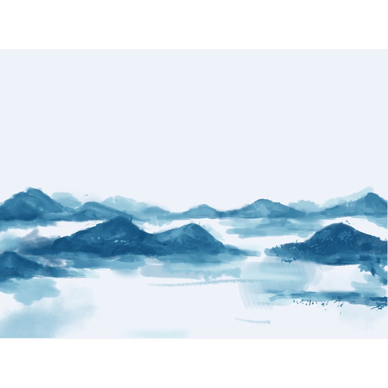 Chinese Smoggy Mountain Mural Non-Woven Moisture Resistant Light Blue Wall Covering for Bedroom