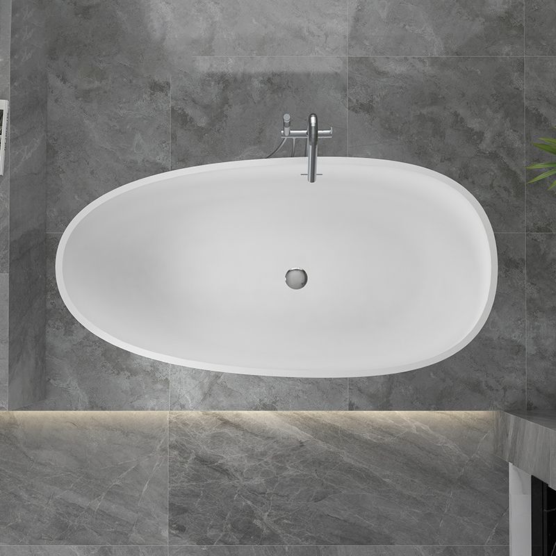 Modern Ellipse White Bathtub Stone Freestanding Soaking Bathtub with Drain Bath Tub