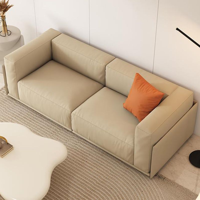 Faux Leather Tuxedo Arm Standard Sofa Contemporary Cushions Settee