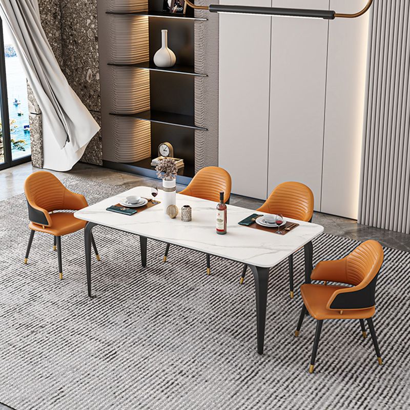 Black 4 Legs Dining Table Rectangle Industrial Dinette Table with Stone Top