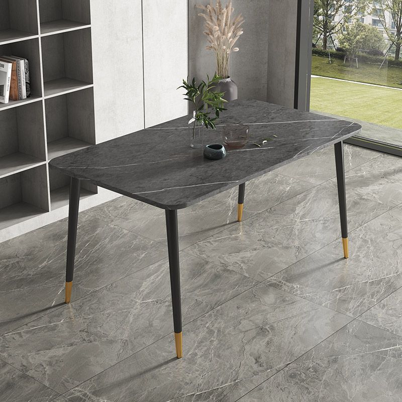 Rectangular Scandinavian Sintered Stone Dining Room Set Dining Furniture with Metallic Base