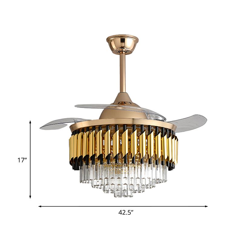 Geschichtetes kristallschwarz/goldener Deckenventilator verjüngte Trommel 3-Blade postmoderne LED-Halbflush-Licht, 42,5 "Breite