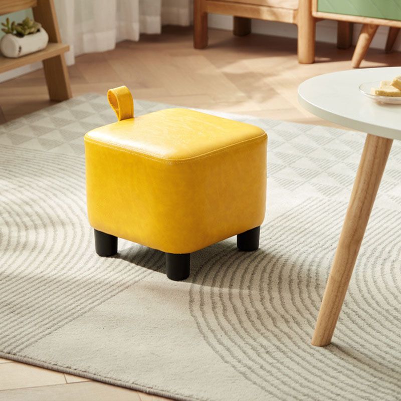 Glam Ottoman Faux Leather Stain Resistant Solid Color Square Ottoman with Plastic Legs