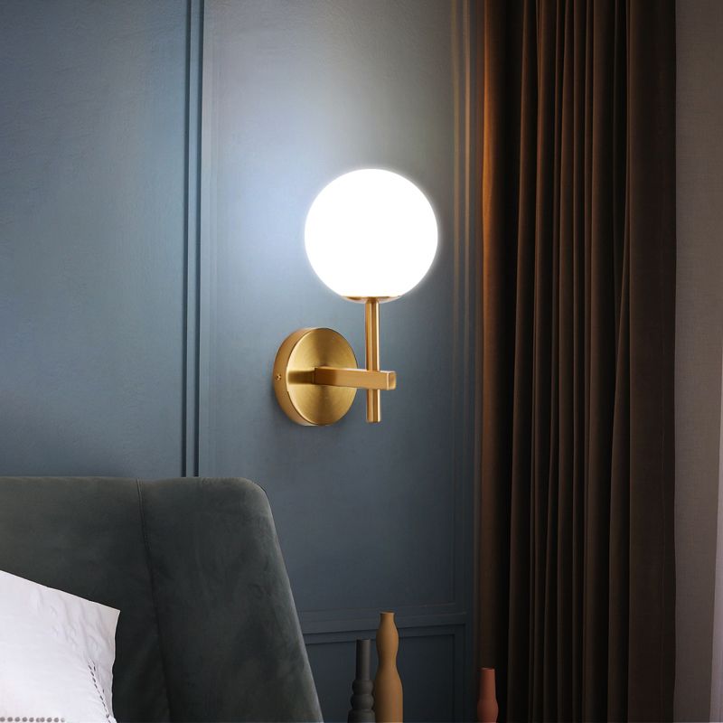 Gold 1-Light Wall Sconce in Modern Concise Style Aluminium Globe Wall Lamp with Glass Shade