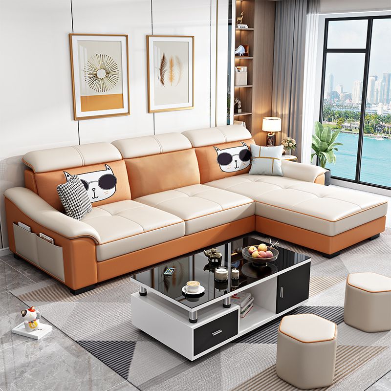 Faux Leather Removable Cushions Sloped Arms Sectionals with Storage and Wear-Resistant