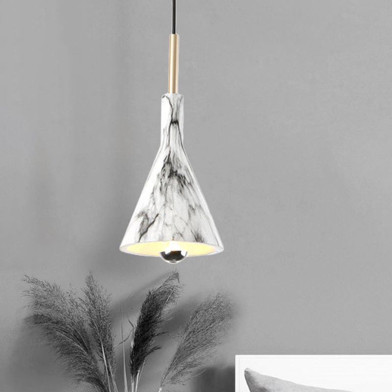 Resin Cone Shade Hanging Light Simplicity 1-Light Black and White Pendant Lighting with Marble Surface Design