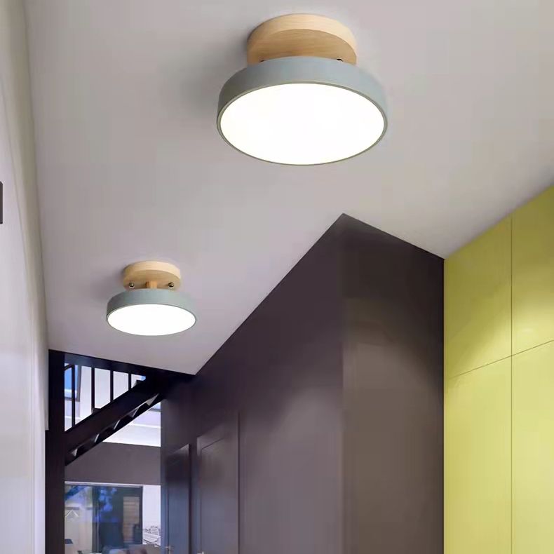Lampada da montaggio a semi-incasso in legno di tamburo Illuminazione a soffitto a LED in stile semplice