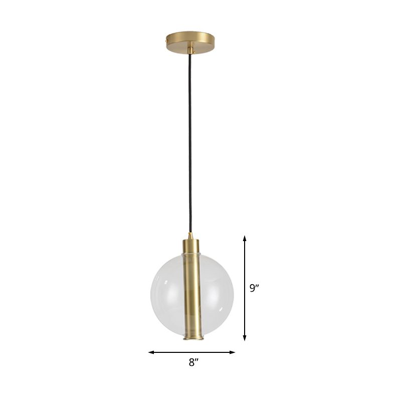 LED de chambre à 1 lumière à la lumière pendante à plafond en or minimaliste avec une teinte en verre transparent à bille
