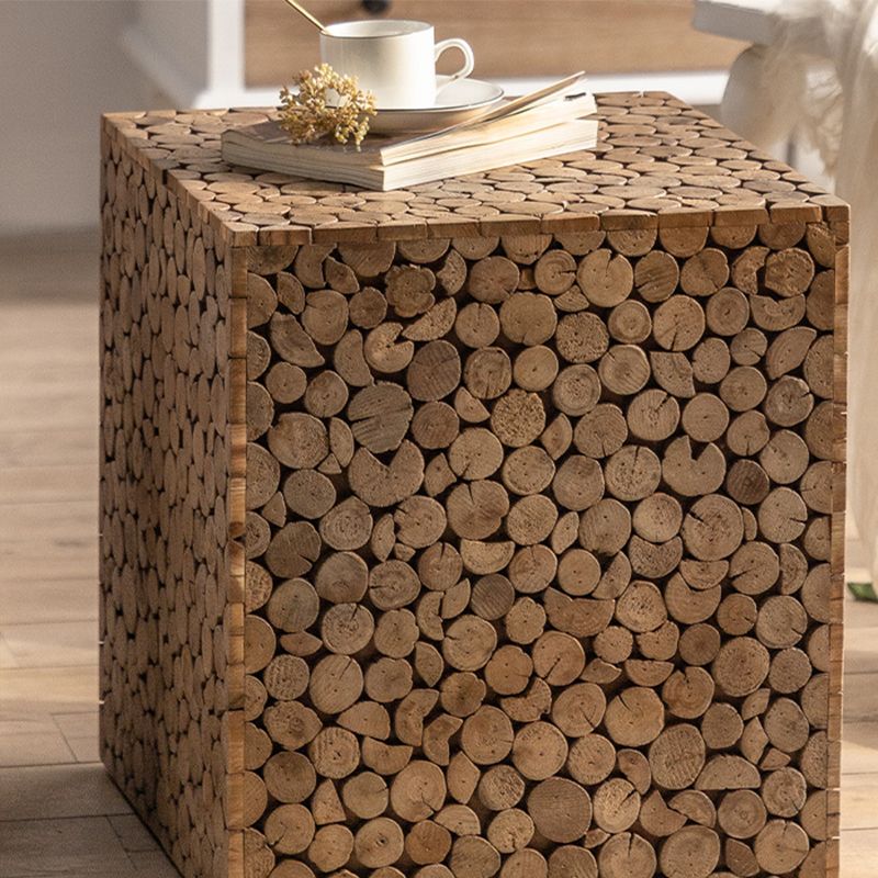 Country Style Square Side Table Natural Solid Wood End Table
