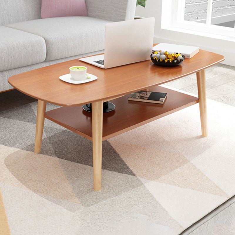 Scandinavian 4 Legs Coffee Table with Shelf Wood Cocktail Table