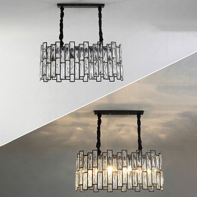 Black Shaded Pendant Lamp Minimalist Crystal Rectangle Chandelier Light for Bedroom