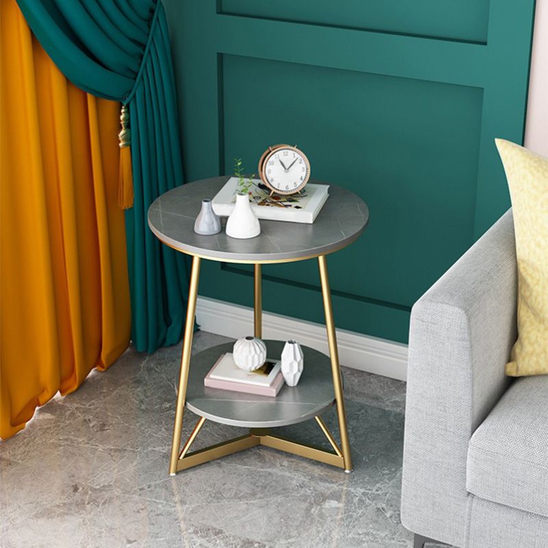 Modern Style Round Sintered Stone Top Gold/Black Metal Base Side Table